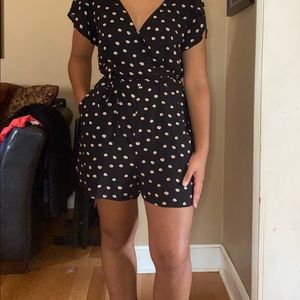 Black with flower pattern romper